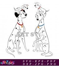 Dalmatian Puppy Looking Up At A Small Puppy SVG