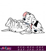 Two Dalmatian Puppies Playing In Black SVG