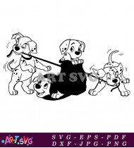 Dalmatian Puppies Playing With Leashes And Ball SVG 1