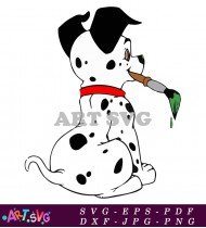 Cartoon Dalmatian Puppy Holding Paintbrush SVG