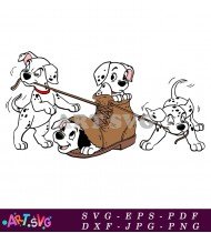 Dalmatian Puppies Playing Tug-of-War With A Boot SVG