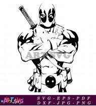 Deadpool Superhero Illustration Black White SVG