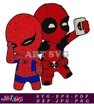 Deadpool and Spiderman Together in Cartoon Style SVG