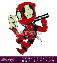 Deadpool Cartoon Character Holding A Note SVG