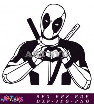 Deadpool Cartoon Character Holding A Heart SVG