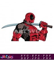 Deadpool Cartoon Character Holding A Weapon SVG