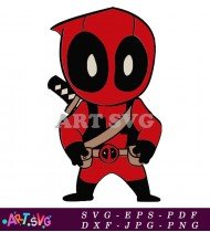 Cute Deadpool Cartoon Character with Katana Sword SVG