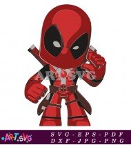 Deadpool Chibi Cartoon Character Red Suit Design SVG