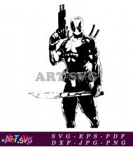 Deadpool Comic Book Character Holding Gun SVG