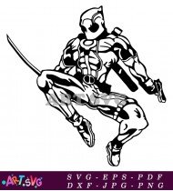 Comic Book Character Deadpool Jumping High SVG