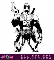 Black and White Deadpool Character Design Silhouette SVG