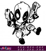 Deadpool Character Holding A Sword and Gun SVG