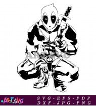 Cartoon Deadpool Holding Sword in Front of Him SVG