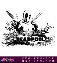 Deadpool Character With Katanas And Text SVG