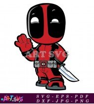 Cartoon Deadpool Character In Red Suit SVG