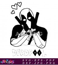 Deadpool In Love With Two Hearts Design SVG