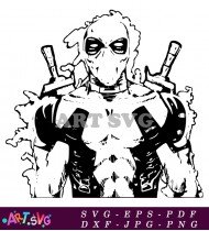 Black Silhouette Deadpool Standing On Legs SVG