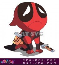 Deadpool Cartoon With Sword On His Back SVG