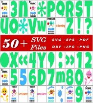 Baby Shark SVG, Party Theme, 50 Files, High-Quality Designs, Cartoon Characters, Cricut Ready, Digital Art