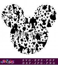 Mickey Mouse Head Silhouette Made of Disney Characters SVG