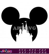 Mickey Mouse Head Silhouette with White Castle Inside SVG