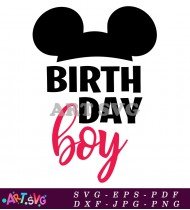 Red and Pink Birthday Boy Mickey Mouse Head Silhouette SVG