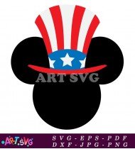 Mickey Mouse Head Silhouette with American Flag Hat SVG