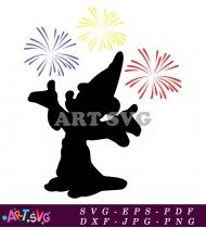 Silhouette of Mickey Mouse with Fireworks SVG