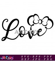 Mickey Mouse Love Script With Bow Design SVG