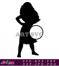 Silhouette of Moana in Tropical Island Pose SVG