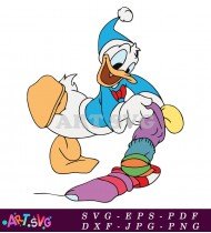 Cartoon Donald Duck Wearing Winter Outfit SVG