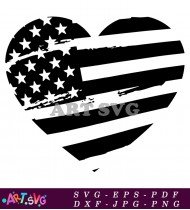 Thin Black Line American Flag Heart Design SVG