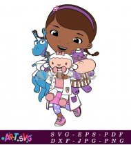 Doc McStuffins Cartoon Character Holding Lamb and Hippo SVG