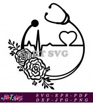 Floral Stethoscope Heartbeat SVG Design