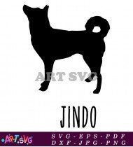 Jindo Dog Breed Silhouette Black White SVG