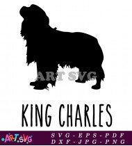 King Charles Dog Breed Silhouette Black White SVG