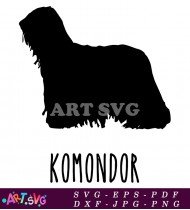 Komondor Dog Breed Silhouette Black White SVG