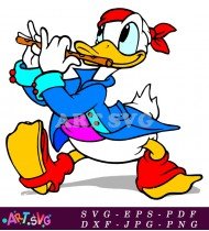 Donald Duck Cartoon Playing Flute Clip Art SVG