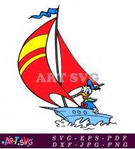 Donald Duck Sailing On A Red Sailboat SVG