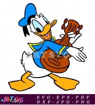 Cartoon Donald Duck Playing Guitar In Blue SVG