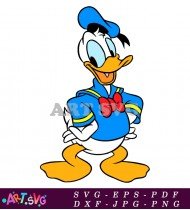 Cartoon Donald Duck Smiling Wearing A Red Bow SVG