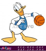 Donald Duck Cartoon Holding A Basketball Ball SVG