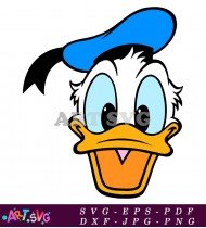 Cartoon Donald Duck With Blue Cap And Bow SVG