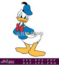 Cartoon Donald Duck In Blue Shirt With Bow SVG