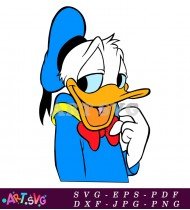 Cartoon Donald Duck Wearing A Blue Cap And Bow SVG