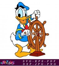 Donald Duck Cartoon Wearing Blue Shirt Holding Wheel SVG