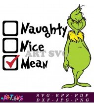 Grinch Naughty Nice Mean Christmas List Saying SVG