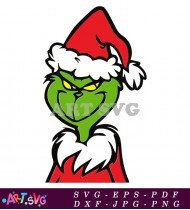 Grinch Cartoon Character Green Santa Hat SVG