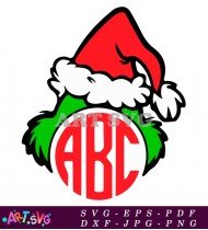 Grinch Christmas Ornament with ABC Monogram Design SVG