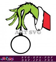 Grinch Hand Holding Christmas Ornament Clipart SVG